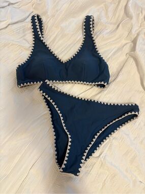 Navy Blue Crochet-Trim Bikini Set